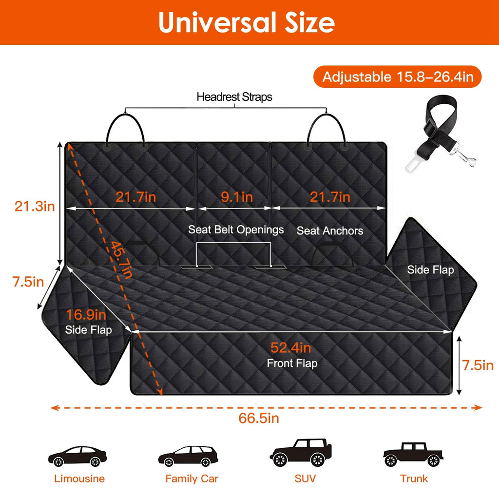 Waterproof Dog Car Seat Cover – Scratchproof Rear Protector with Safety Belt