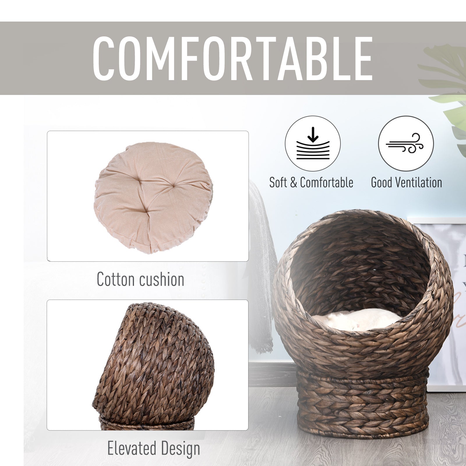 Handmade Wicker Cat Bed – Elevated Design with Cushion